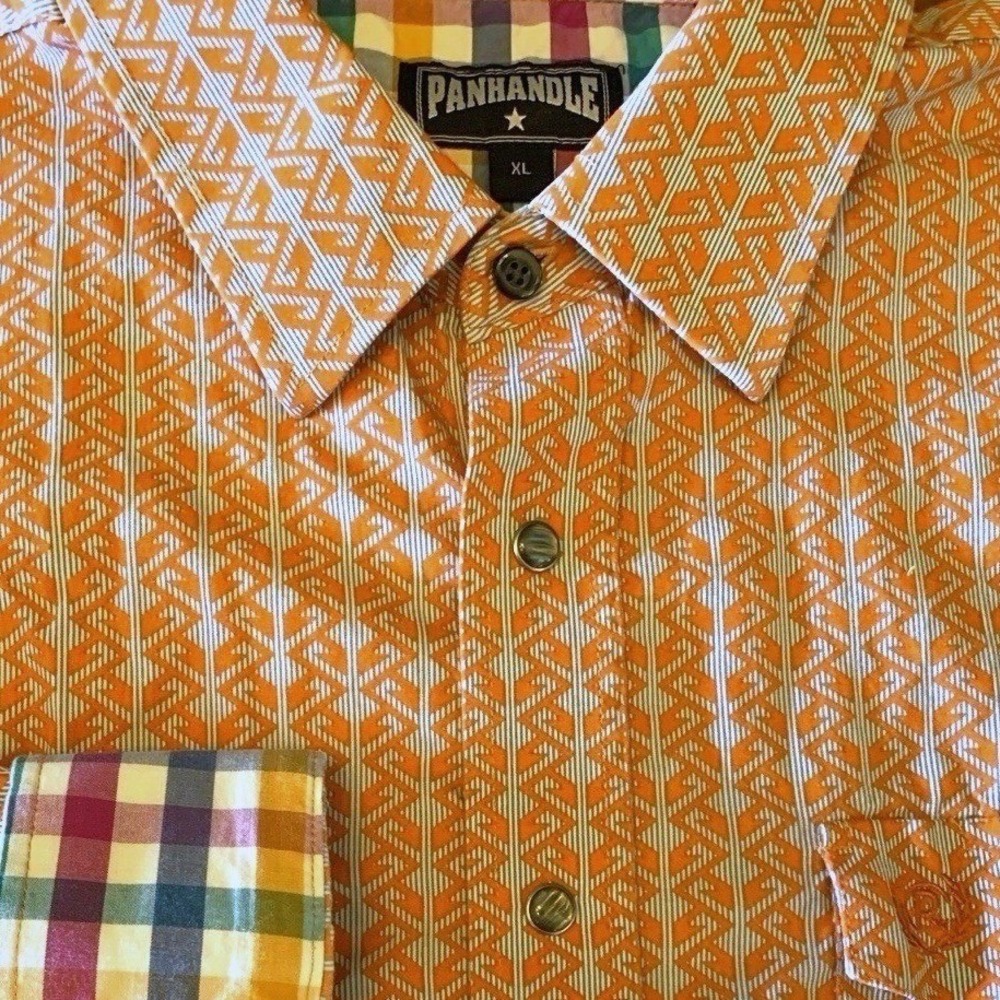 Panhandle Orange Men's XL Long Sleeve Shirt Dark Pearl Snaps Flip Cuff  Cowboy